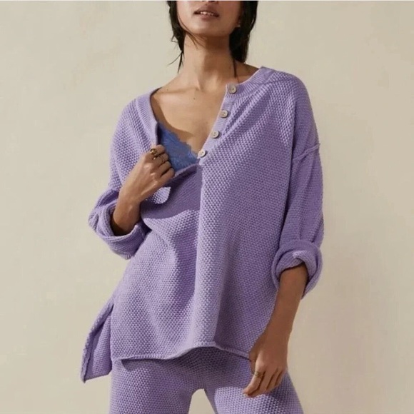 Free People Hailee Sweater Set in Lavender Purple Matching Two Piece Medium - Picture 2 of 7